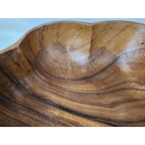 Vintage Monkey Pod Flower-Shaped Salad Bowl Set (Large + 6 Small Bowls) —1970s - Picture 4 of 16